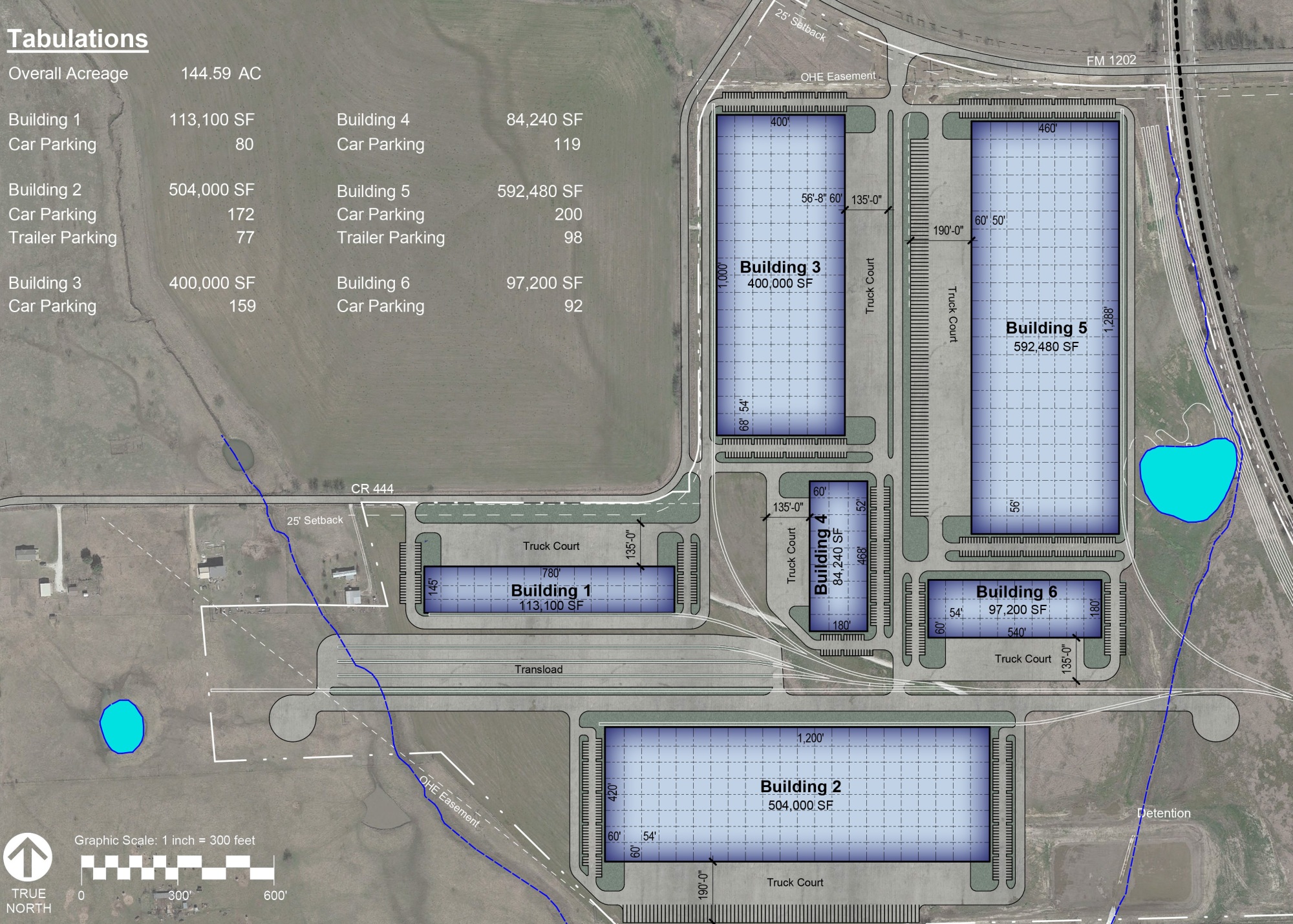 Aerial site plan of multiple warehouse buildings
